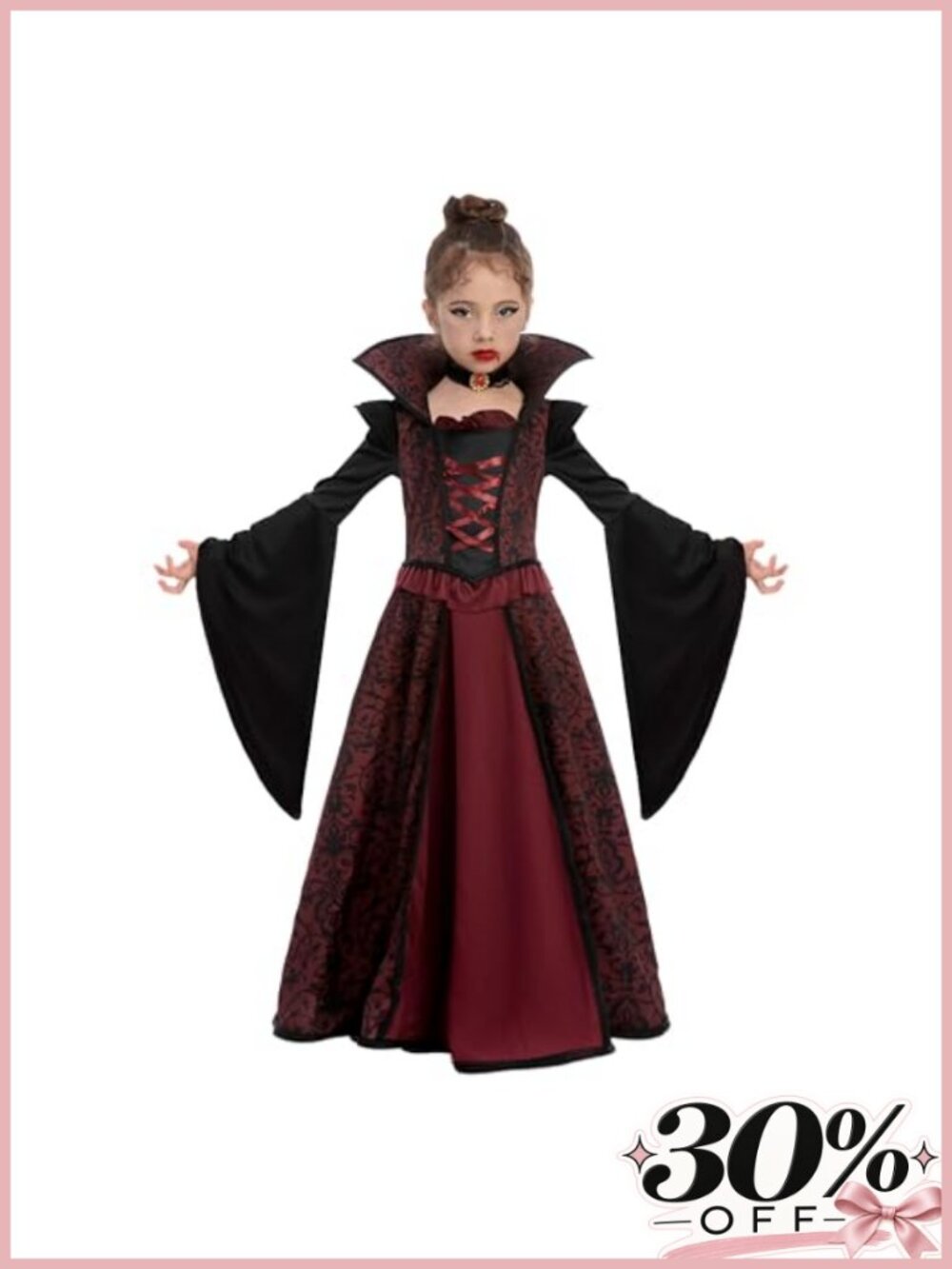 Girls Royal Vampire Costume Long Dress Collar Choker Corset Halloween Party